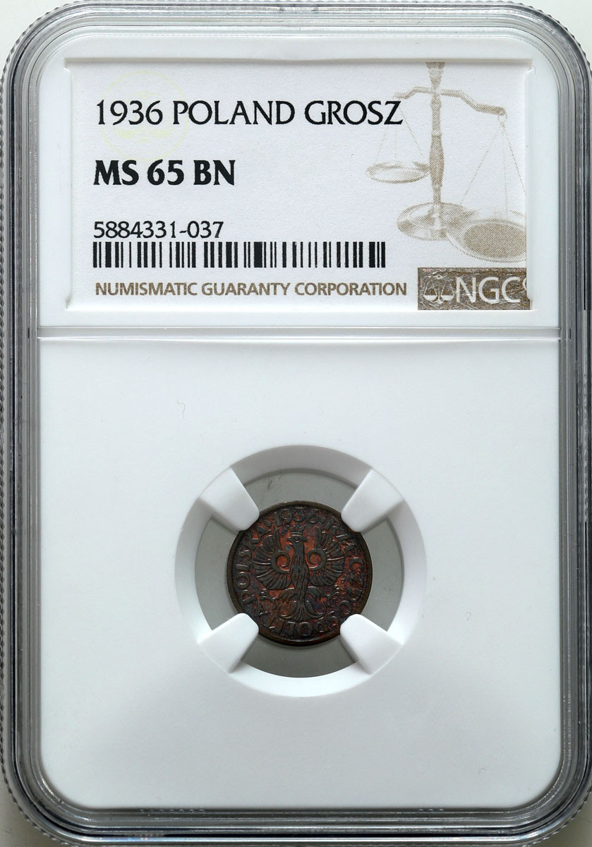 II RP. 1 grosz 1936 NGC MS65 BN
